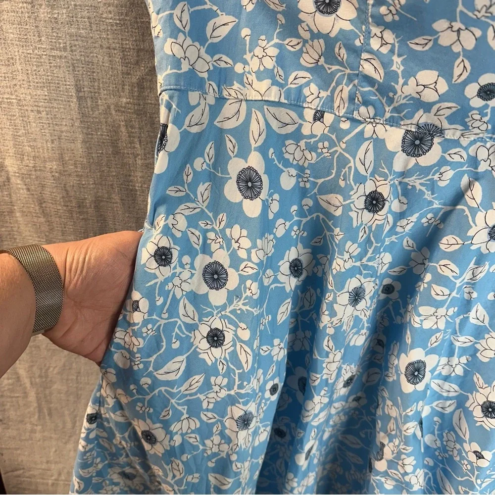 Hell Bunny Blue Floral 50s Retro Swing Dress 4XL Pockets Rockabilly Pinup Swing - Picture 4 of 14